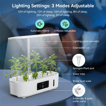 Hydroponic Herb Growing Kit with LED Light and Smart Water Pump